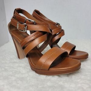 Gianvito Rossi Women's Shoes Sz  7.5 Crisscross  Brown Leather Buckles Open Toe